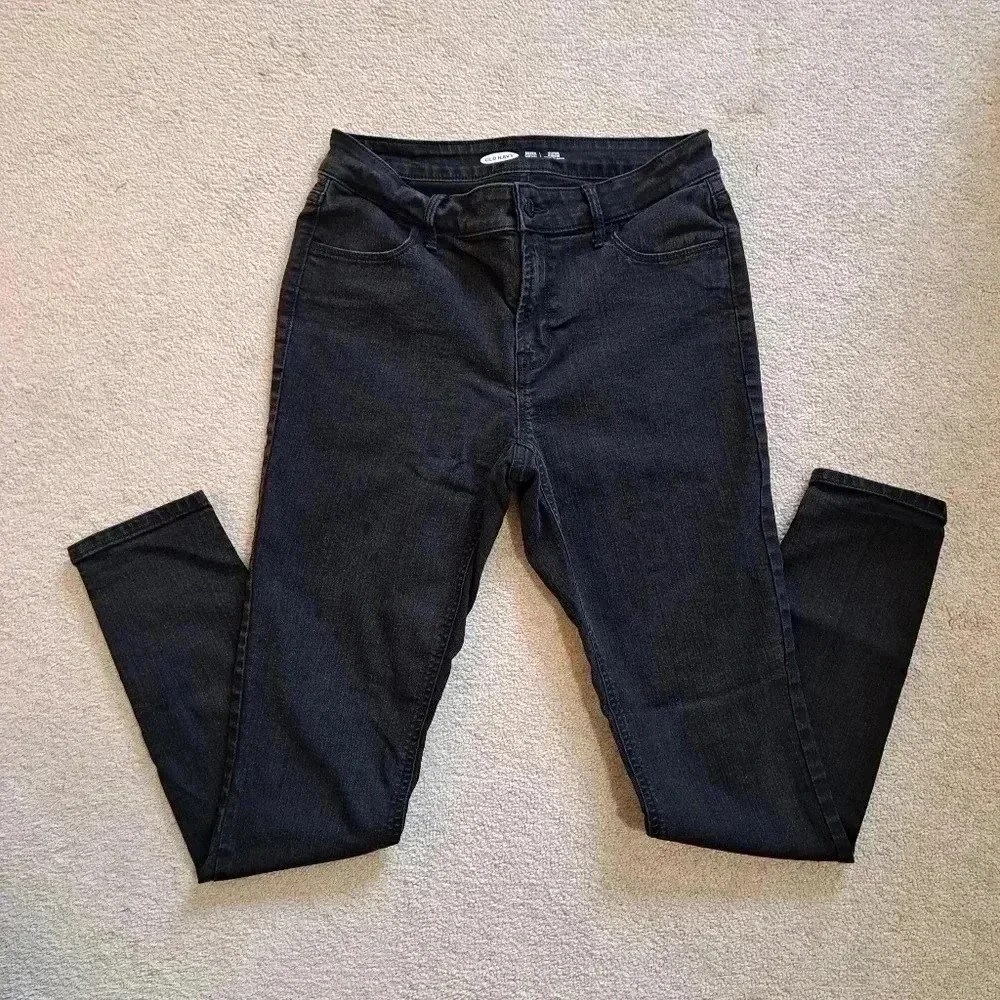 ❤️ Old Navy Super Skinny Jeans Black Denim Size 6 Stretch Mid Rise